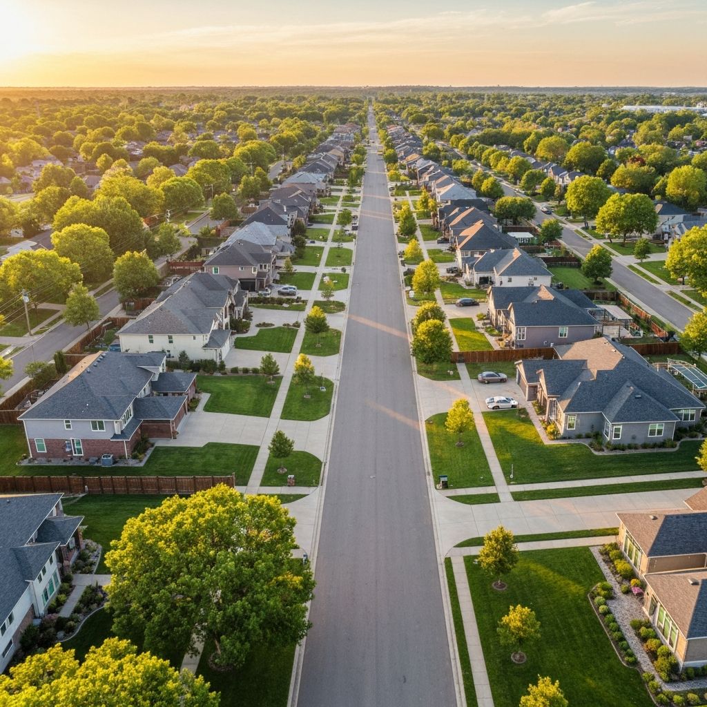 Beautiful suburban neighborhood aerial view